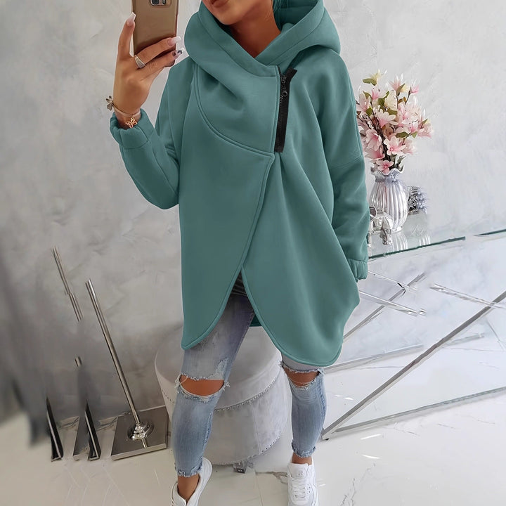 Ginevra | Felpa-Giacca Oversize con Cappuccio e Zip Asimmetrica