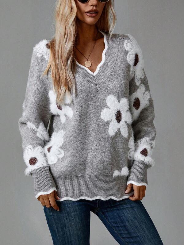 Simona | Maglione floreale con scollo a V