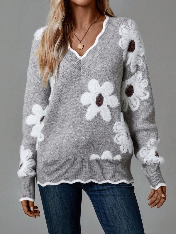 Simona | Maglione floreale con scollo a V