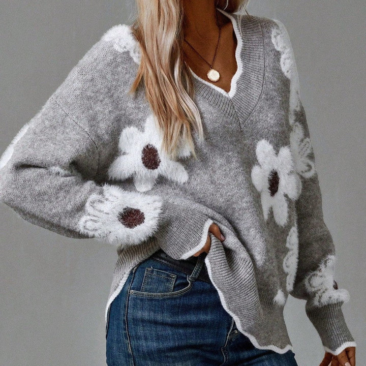 Simona | Maglione floreale con scollo a V