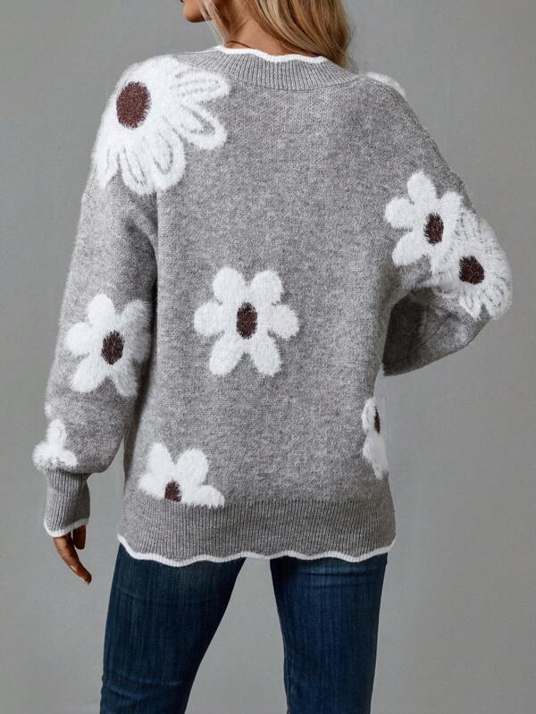 Simona | Maglione floreale con scollo a V