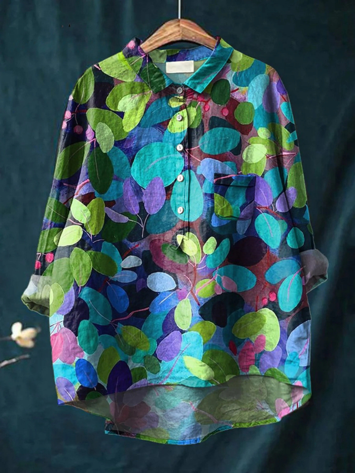 Anna | Camicia casual da donna con stampa artistica a tema boschivo