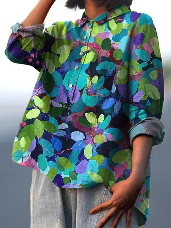 Anna | Camicia casual da donna con stampa artistica a tema boschivo