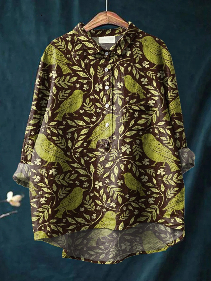 Beatrice | T-shirt casual con stampa floreale vintage di uccelli