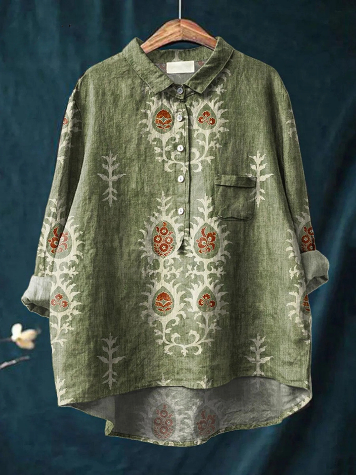 Aurora | Camicia casual da donna con stampa floreale etnica vintage
