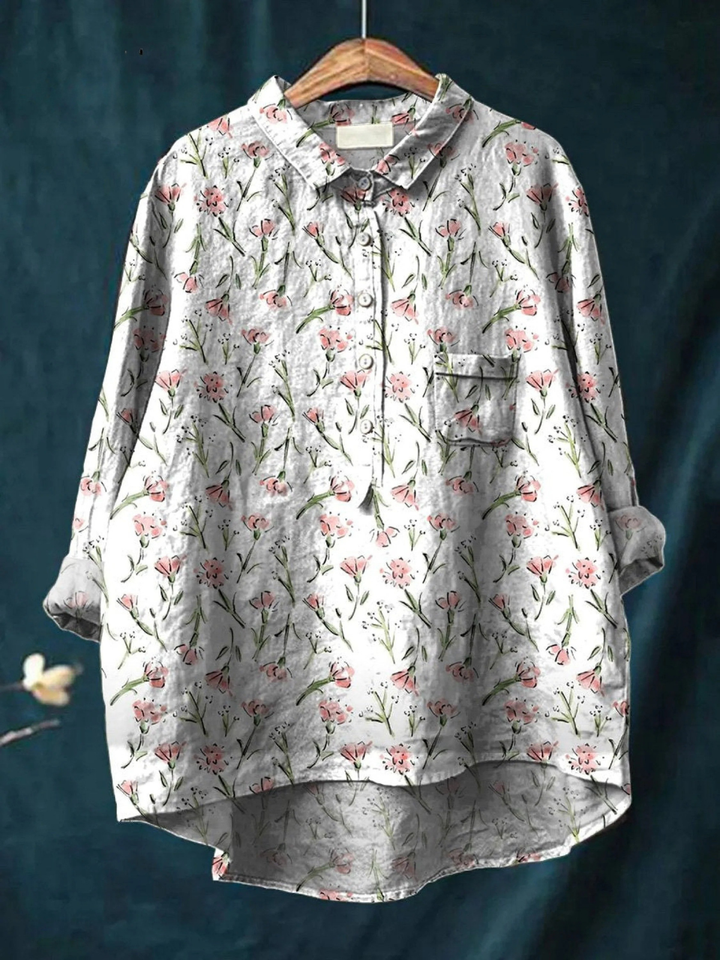 Flavia | Camicia Casual da Donna con Motivo Floreale Rosa di Primavera