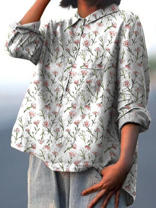 Flavia | Camicia Casual da Donna con Motivo Floreale Rosa di Primavera