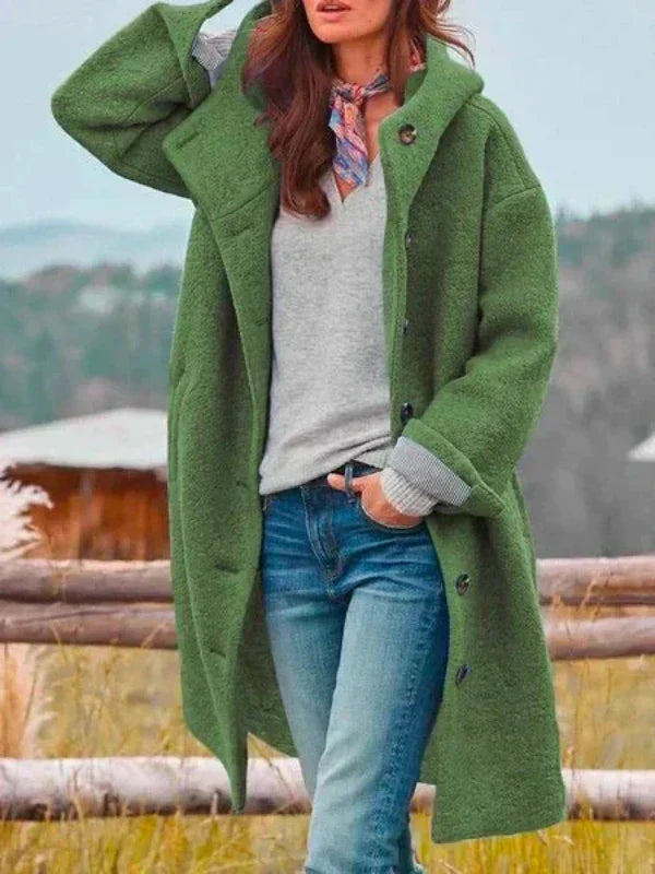 Laura | Cappotto Lungo con Cappuccio e Bottoni