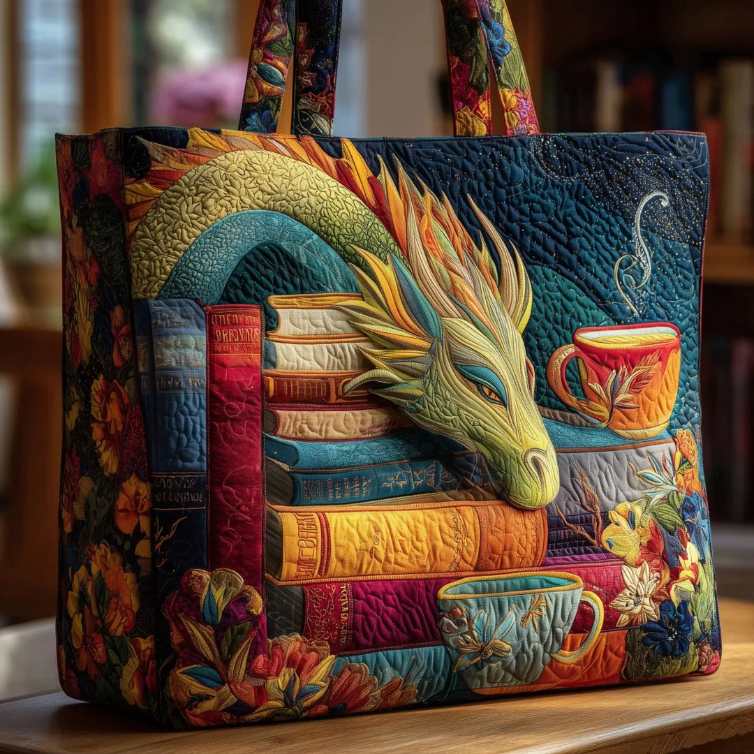 Borsa artigianale - Drago con libri e tazze