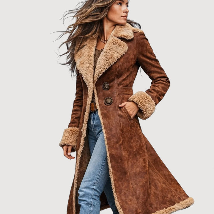 Francesca | Cappotto lungo effetto montone con interno in sherpa
