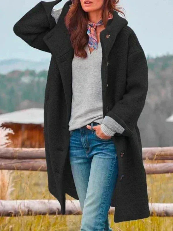 Laura | Cappotto Lungo con Cappuccio e Bottoni