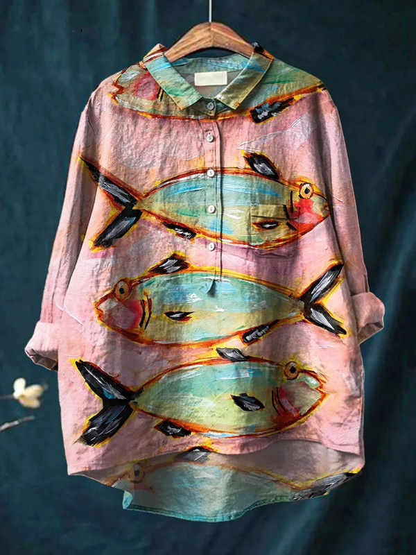 Rebecca | Maglietta Casual da Donna con Stampa Artistica Vintage di Pesce