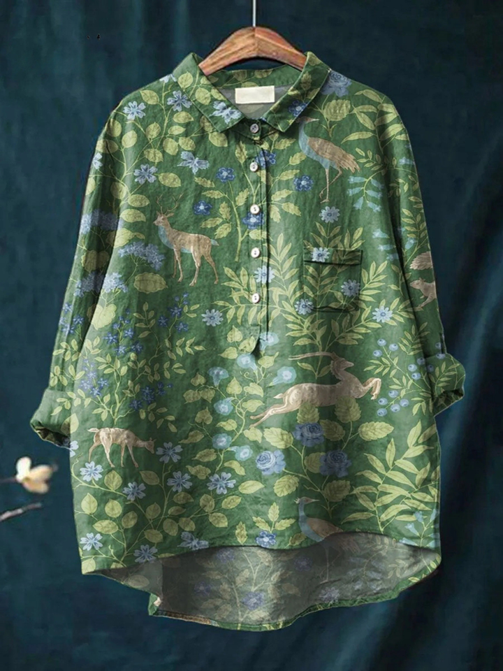 Vittoria | T-shirt casual in stile vintage con motivo floreale di animali