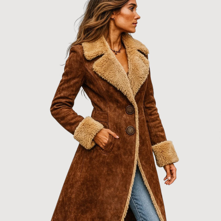 Francesca | Cappotto lungo effetto montone con interno in sherpa