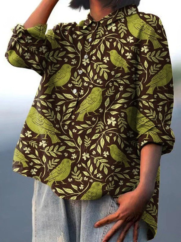 Beatrice | T-shirt casual con stampa floreale vintage di uccelli