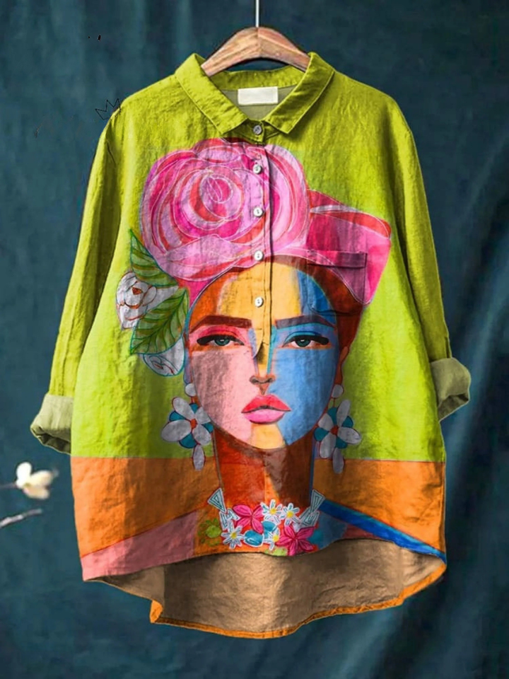 Sofia | T-Shirt Casual con stampa di ritratto di Frida a pittura a olio