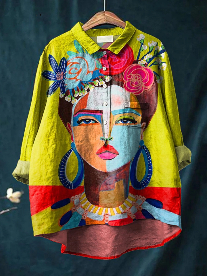 Sofia | T-Shirt Casual con stampa di ritratto di Frida a pittura a olio
