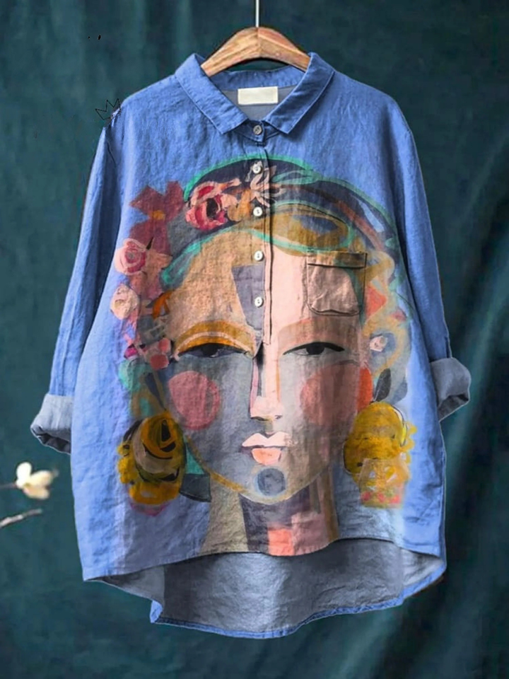 Sofia | T-Shirt Casual con stampa di ritratto di Frida a pittura a olio