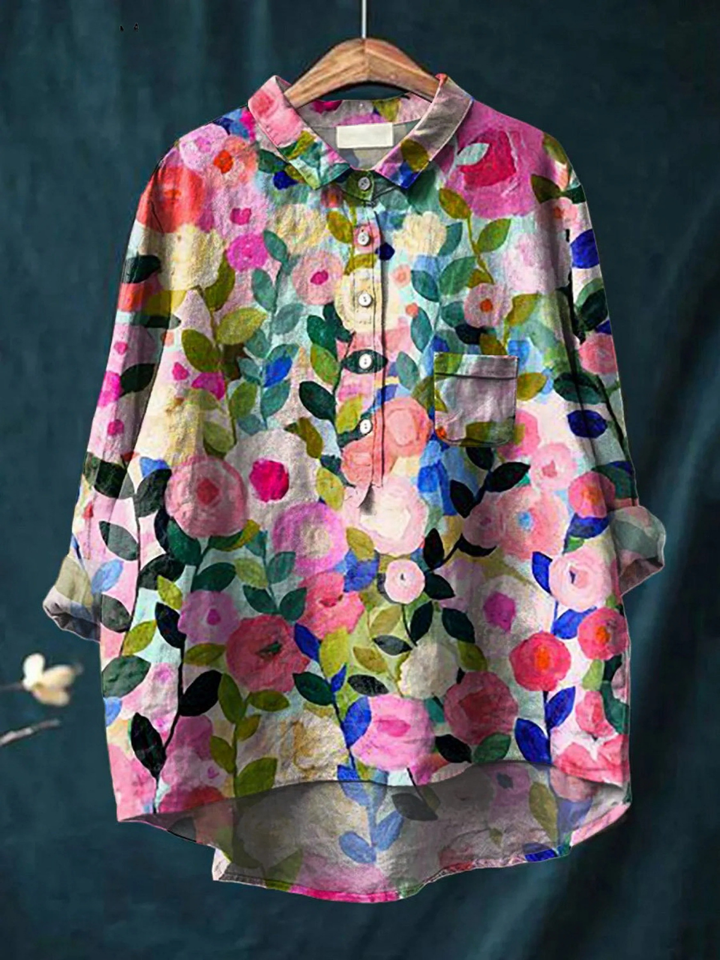 Valentina | Camicia casual da donna con stampa floreale primaverile colorata