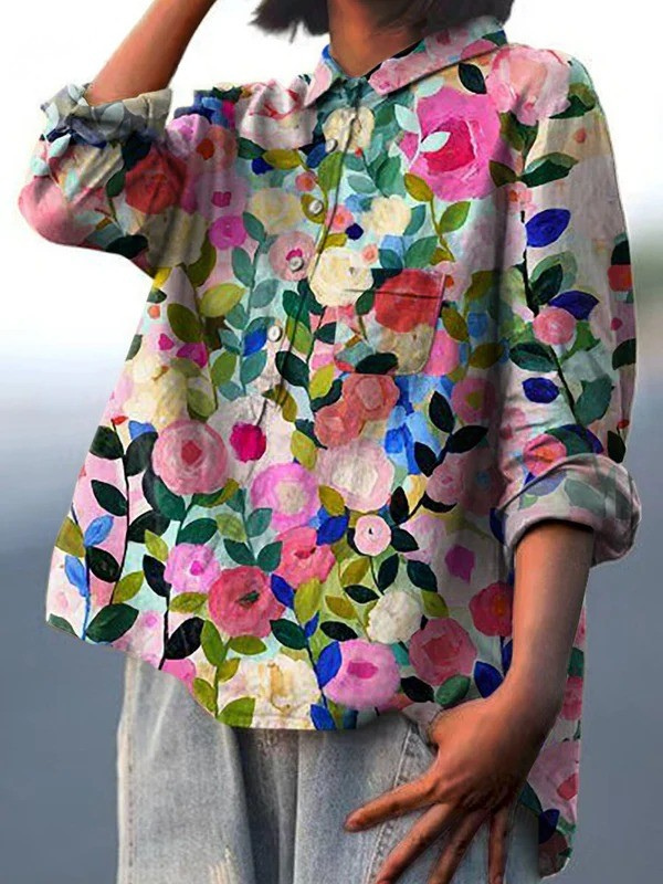 Valentina | Camicia casual da donna con stampa floreale primaverile colorata