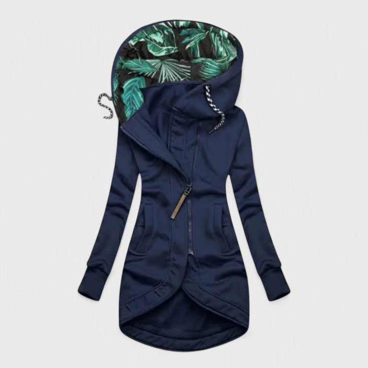 Lucia | Giacca Lunga con Cappuccio e Zip Asimmetrica