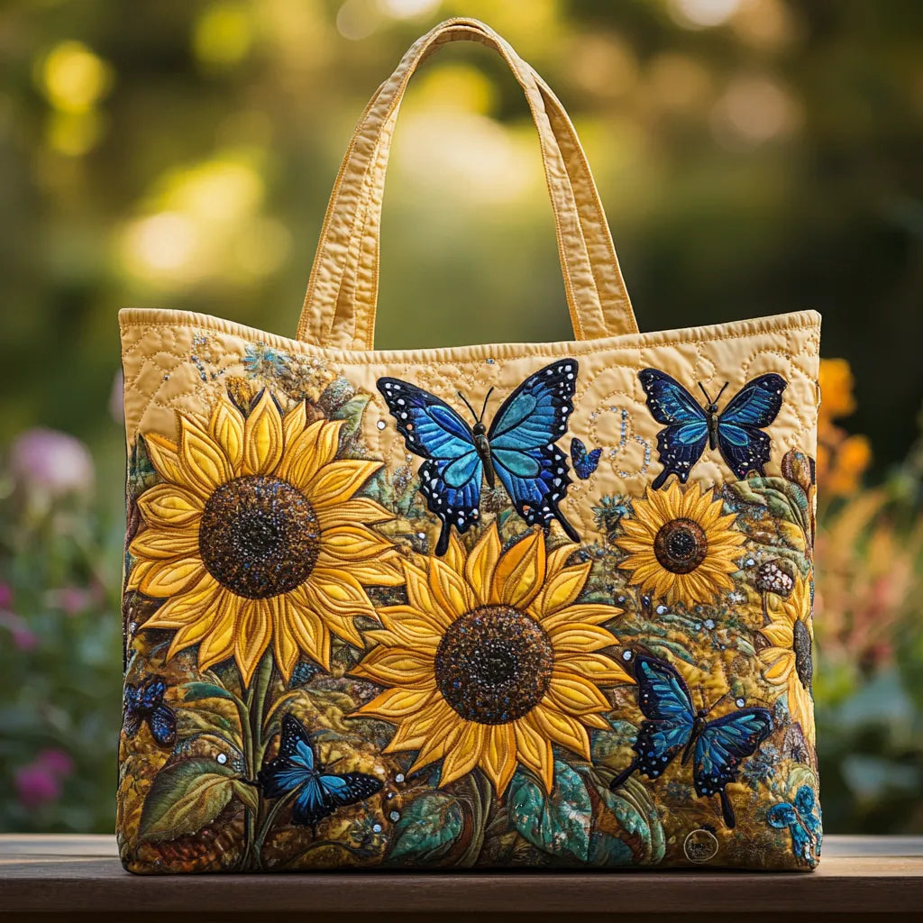 Borsa artigianale - Girasoli e Farfalle blu