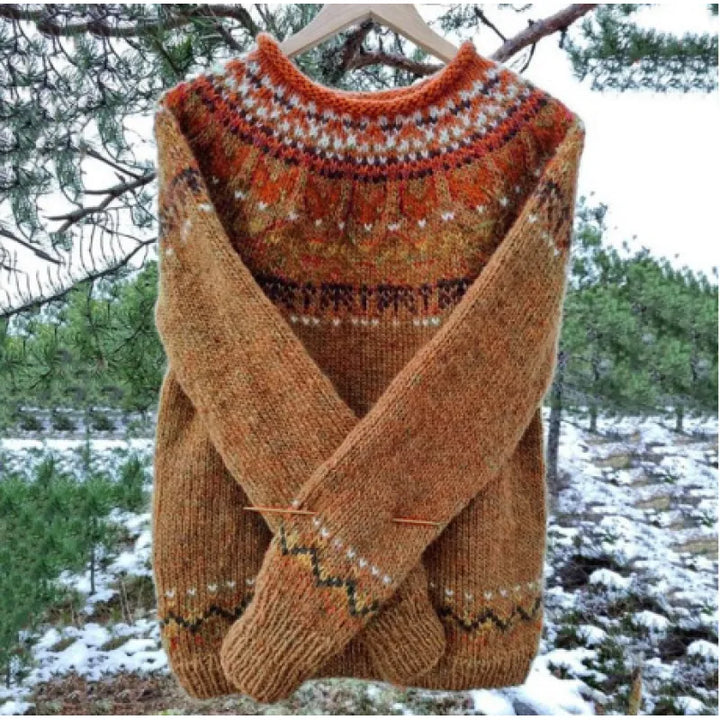 Benedetta | Maglione in lana merino con motivo nordico sulle spalle