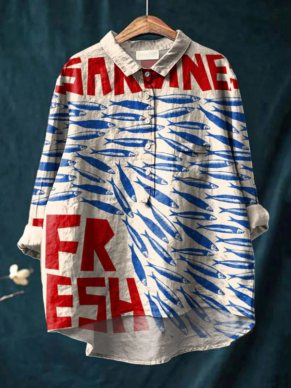 Rachele | T-shirt Casual da donna con stampa artistica di pesci vintage