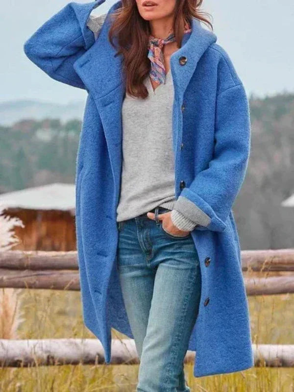 Laura | Cappotto Lungo con Cappuccio e Bottoni