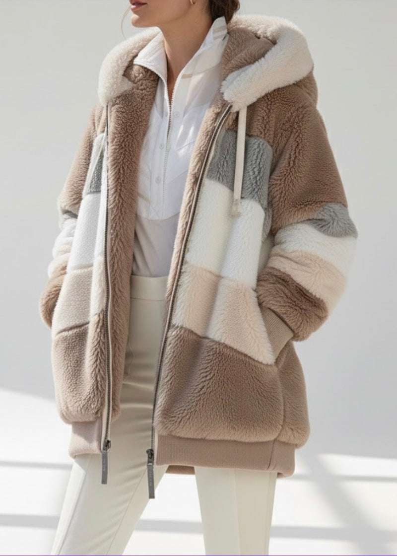 Serena | Giacca Teddy Color Block con Cappuccio e Zip