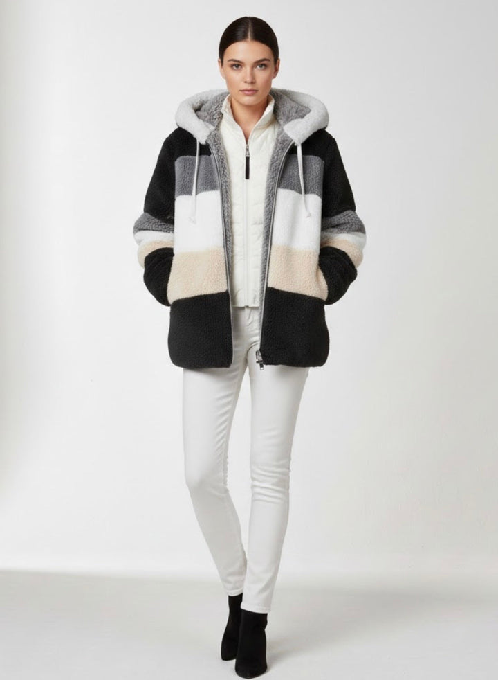 Serena | Giacca Teddy Color Block con Cappuccio e Zip