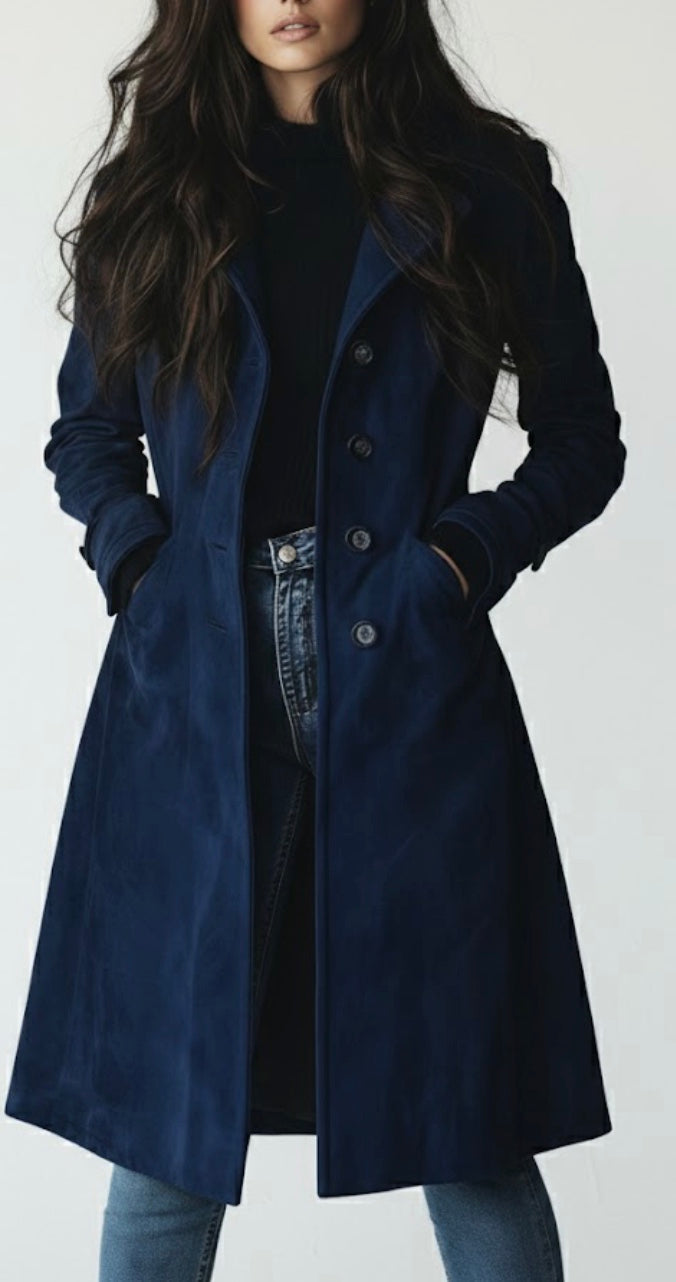Silvia | Cappotto Lungo Effetto Scamosciato con Bottoni