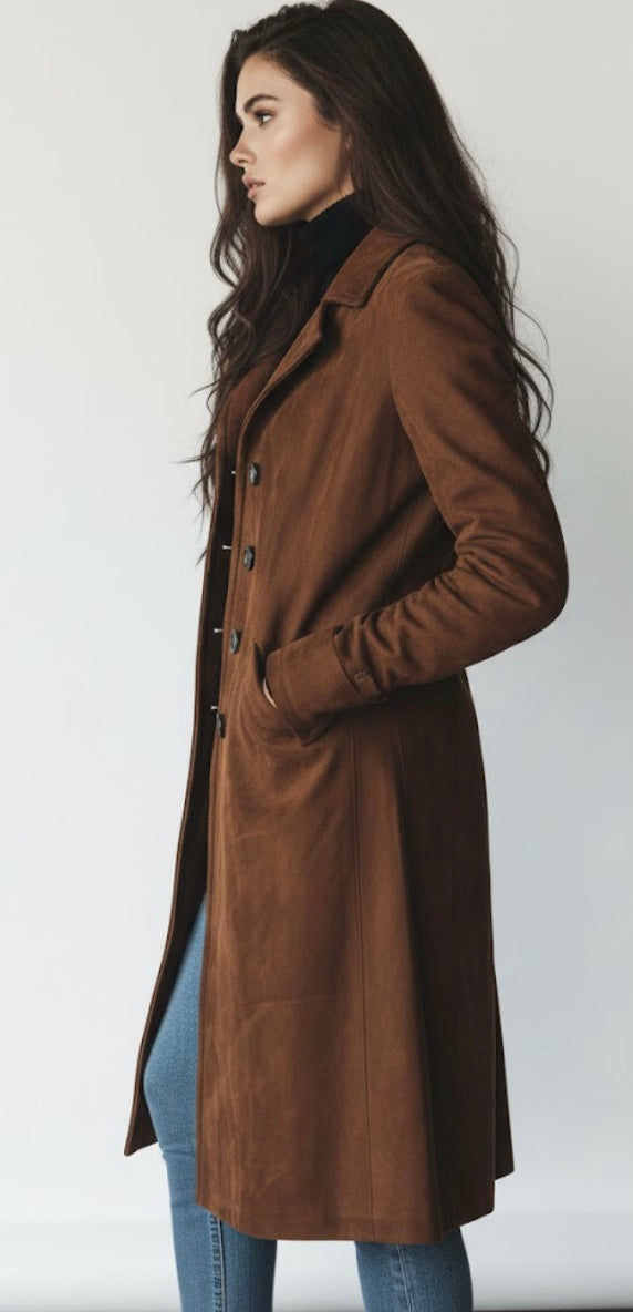 Silvia | Cappotto Lungo Effetto Scamosciato con Bottoni