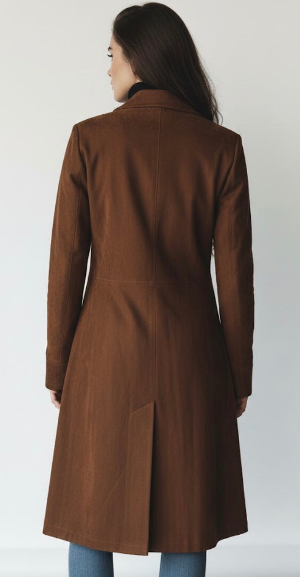 Silvia | Cappotto Lungo Effetto Scamosciato con Bottoni
