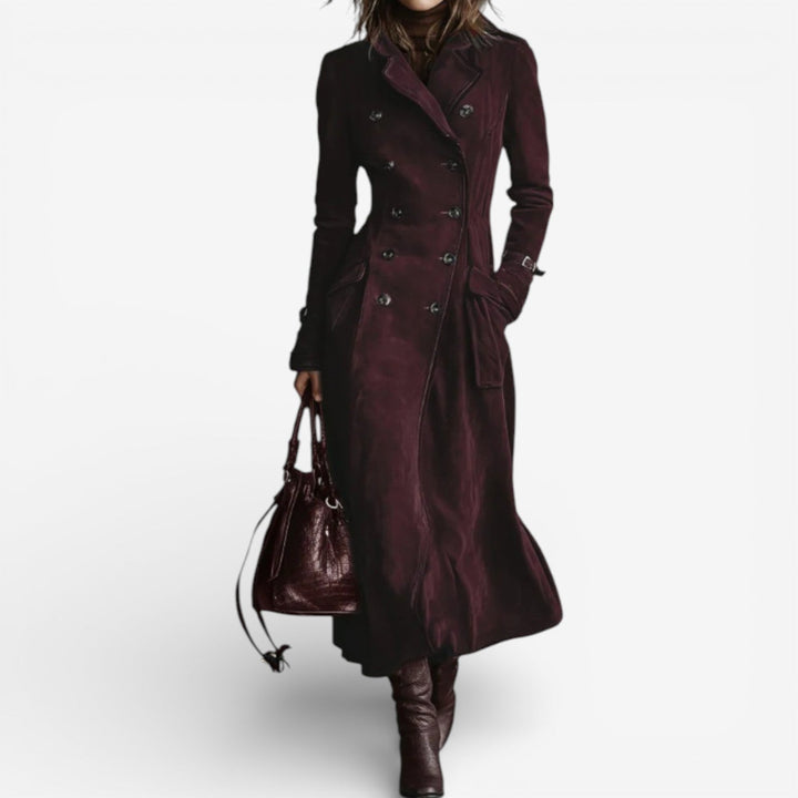 Michela | Cappotto lungo doppiopetto effetto scamosciato