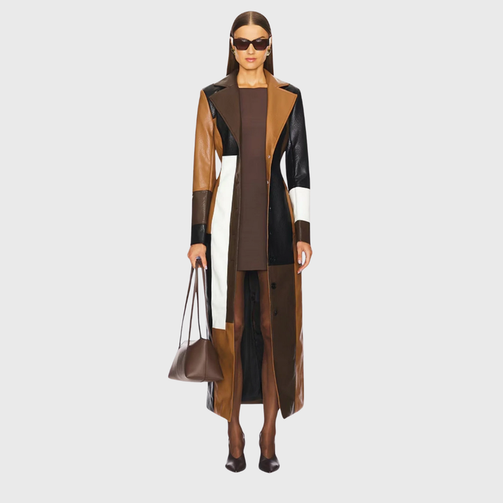Veronica | Cappotto lungo patchwork effetto pelle