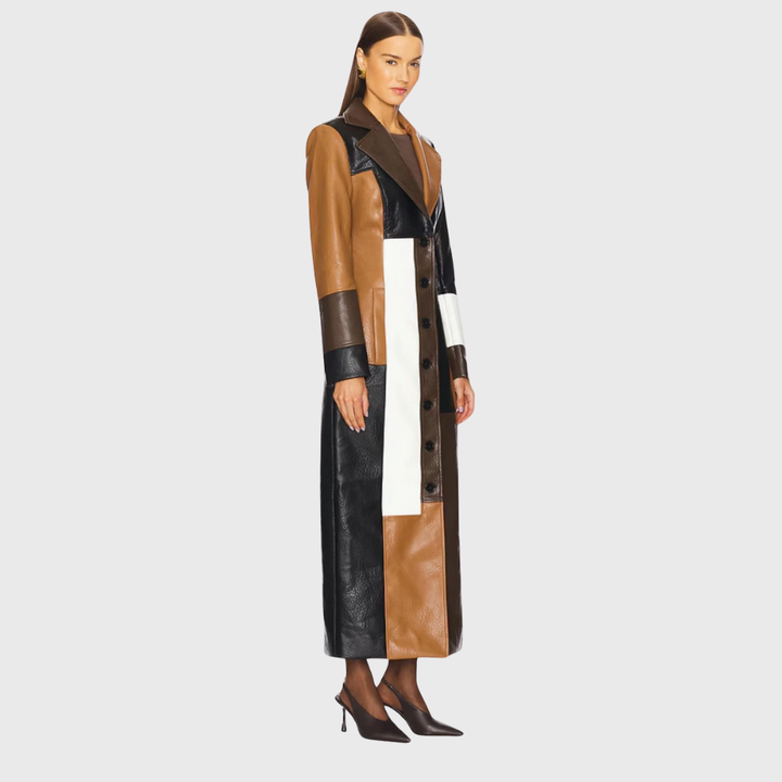 Veronica | Cappotto lungo patchwork effetto pelle