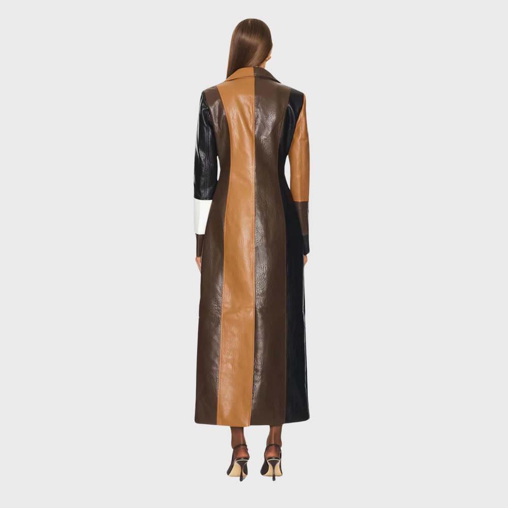 Veronica | Cappotto lungo patchwork effetto pelle