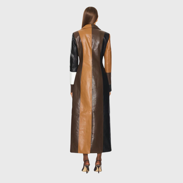 Veronica | Cappotto lungo patchwork effetto pelle