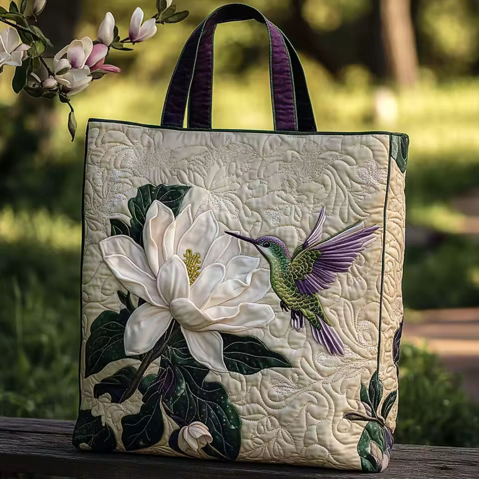 Borsa artigianale - colibrì e fiore bianco