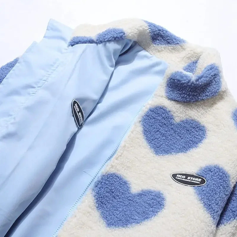 Ottavia | Giacca Teddy Reversibile con Motivo a Cuori