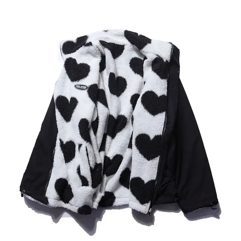 Ottavia | Giacca Teddy Reversibile con Motivo a Cuori