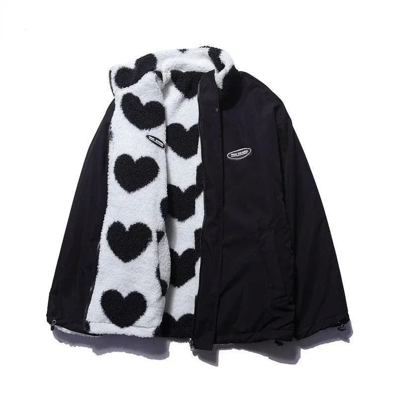 Ottavia | Giacca Teddy Reversibile con Motivo a Cuori