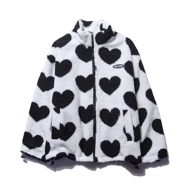 Ottavia | Giacca Teddy Reversibile con Motivo a Cuori