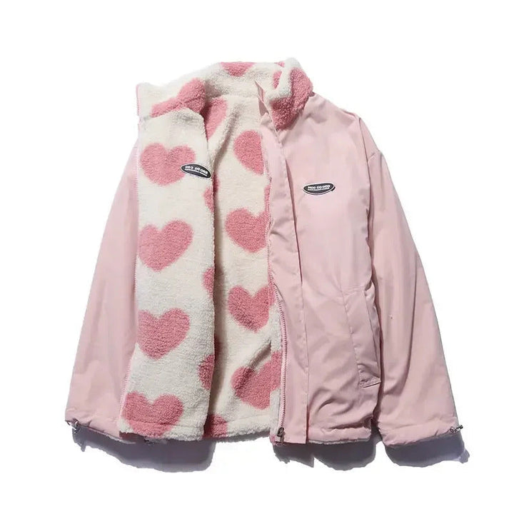 Ottavia | Giacca Teddy Reversibile con Motivo a Cuori