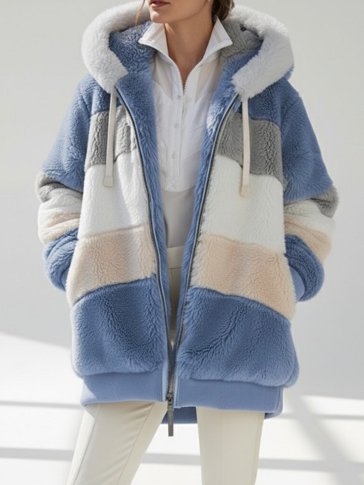 Serena | Giacca Teddy Color Block con Cappuccio e Zip