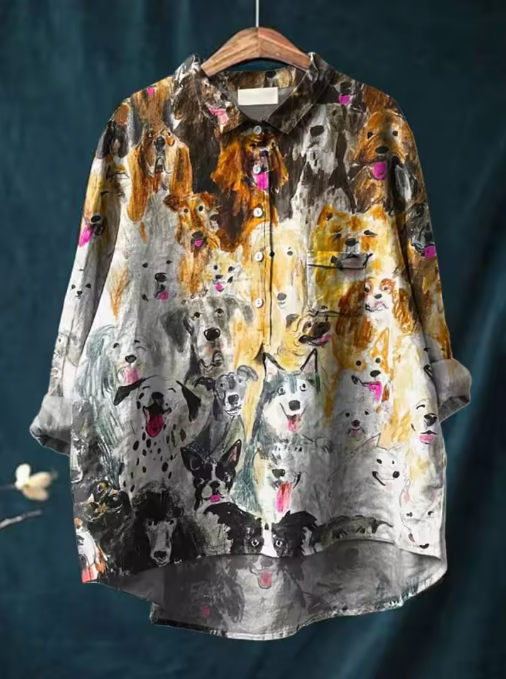 Serena | Blusa Casual con Stampa Artistica di Cani