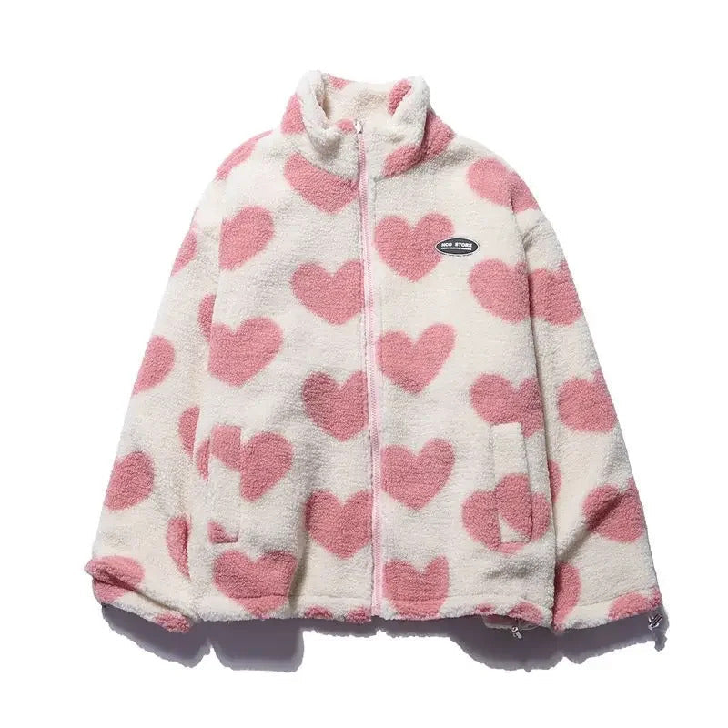 Ottavia | Giacca Teddy Reversibile con Motivo a Cuori
