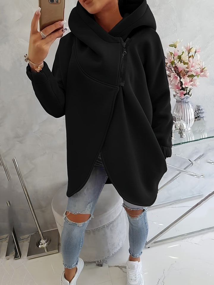 Ginevra | Felpa-Giacca Oversize con Cappuccio e Zip Asimmetrica
