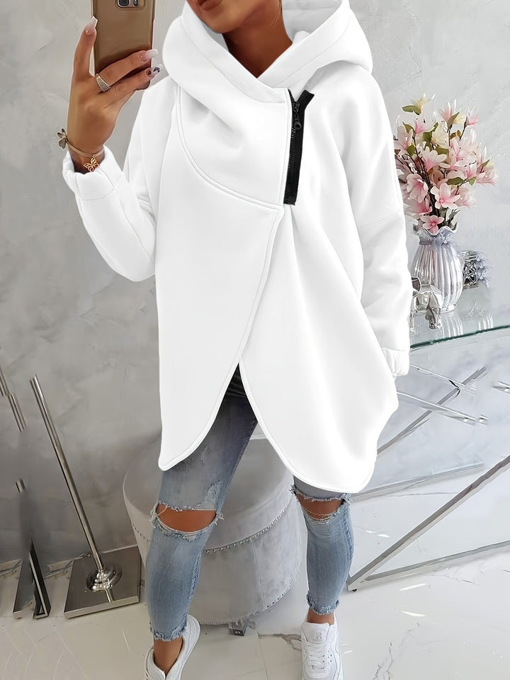 Ginevra | Felpa-Giacca Oversize con Cappuccio e Zip Asimmetrica